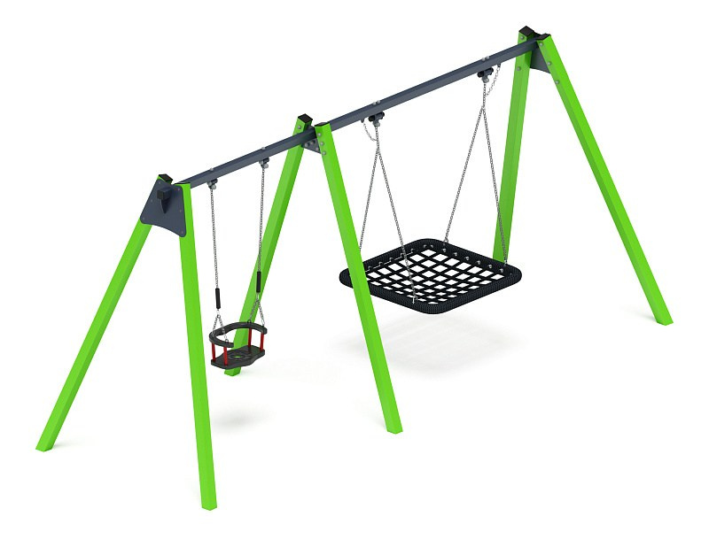 Качели М2 (зеленый) ИО 12.М.06.01.01-02.И1 Габариты (ШхДхВ): 4840х1630х2070 Зона безопасности, мм: 4850х7000 Возрастные ограничения от 3 лет, весом не более 70 кг