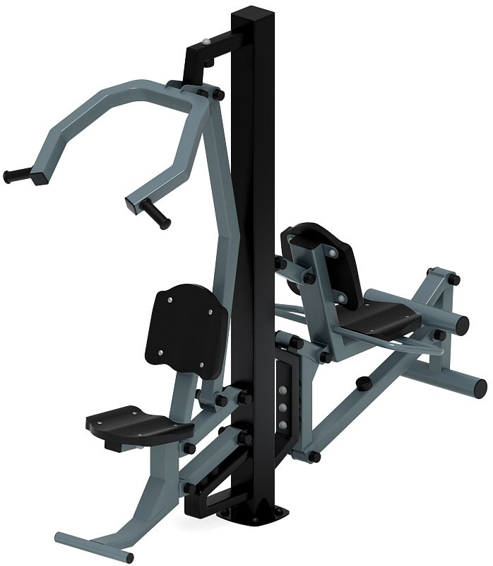 Тяга верхняя+Флекс (серый) - Уличный тренажер - СТ 021-13.И1 Габариты (ШхДхВ): 2000х850х1960 Зона безопасности, мм: 3310х2000 Оборудование предназначено для подростков в возрасте от 14 лет и взрослых, весом не более 100 кг. 