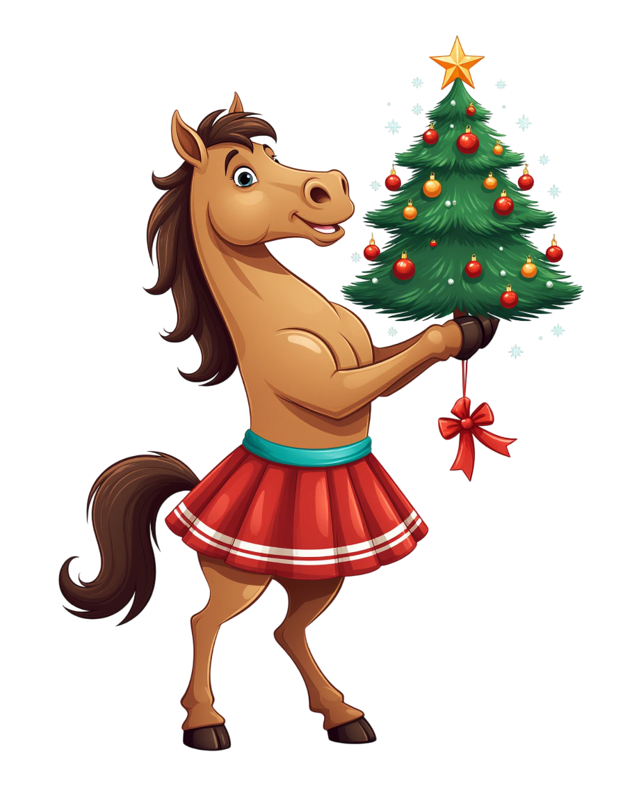 скачать лошадь png, 2026, год лошади, лошадь с елкой