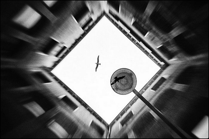 чёрно-белая графичная композиция Андо Фукса с контрастом света и тени