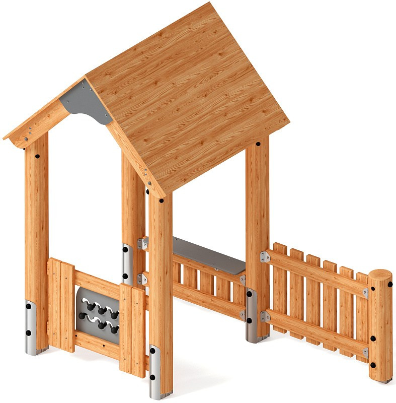 Домик (лиственница) МФ 10.24.02-Л.И1 Габариты (ШхДхВ): 2600х1500х2500 Зона безопасности, мм: 5600х4500