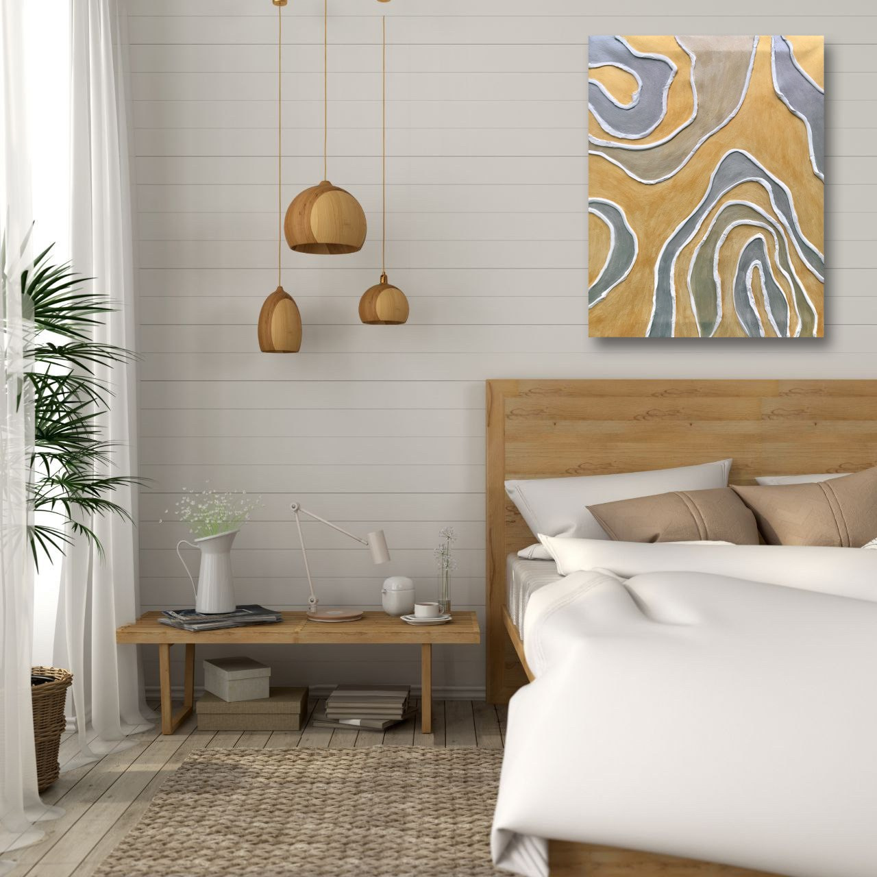 фактурная картина с волнистыми линиями и золотом