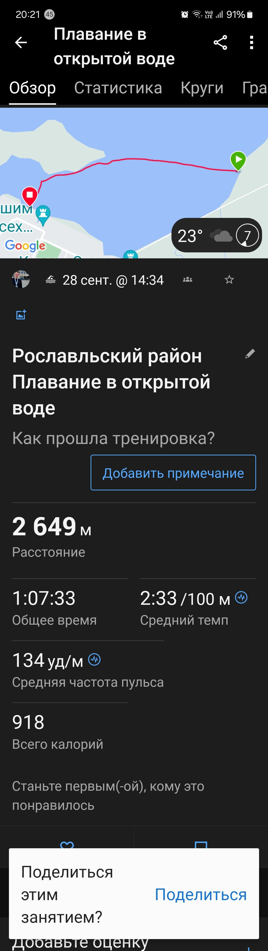 5 км (которые 3 км) поработал уже спокойней, т.к. здесь вода 24-26 все же