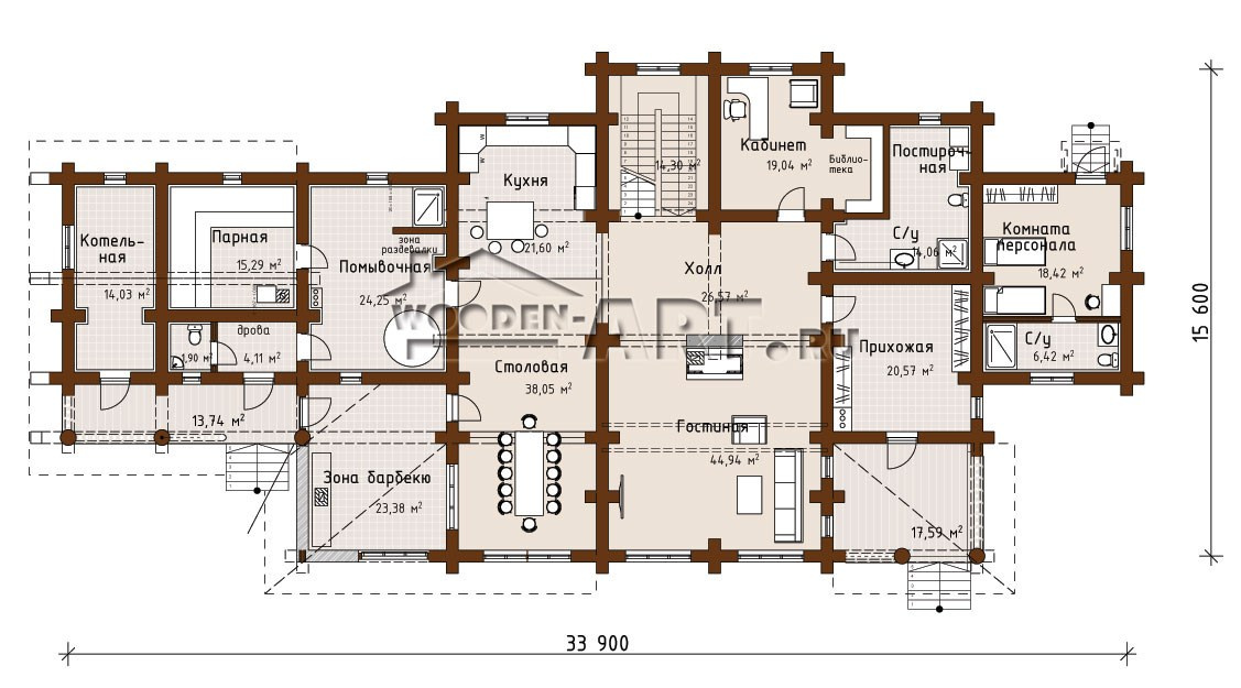 «Рыбки» 670 кв. м. Проекты деревянных домов. Архитектор Ольга Мальцева