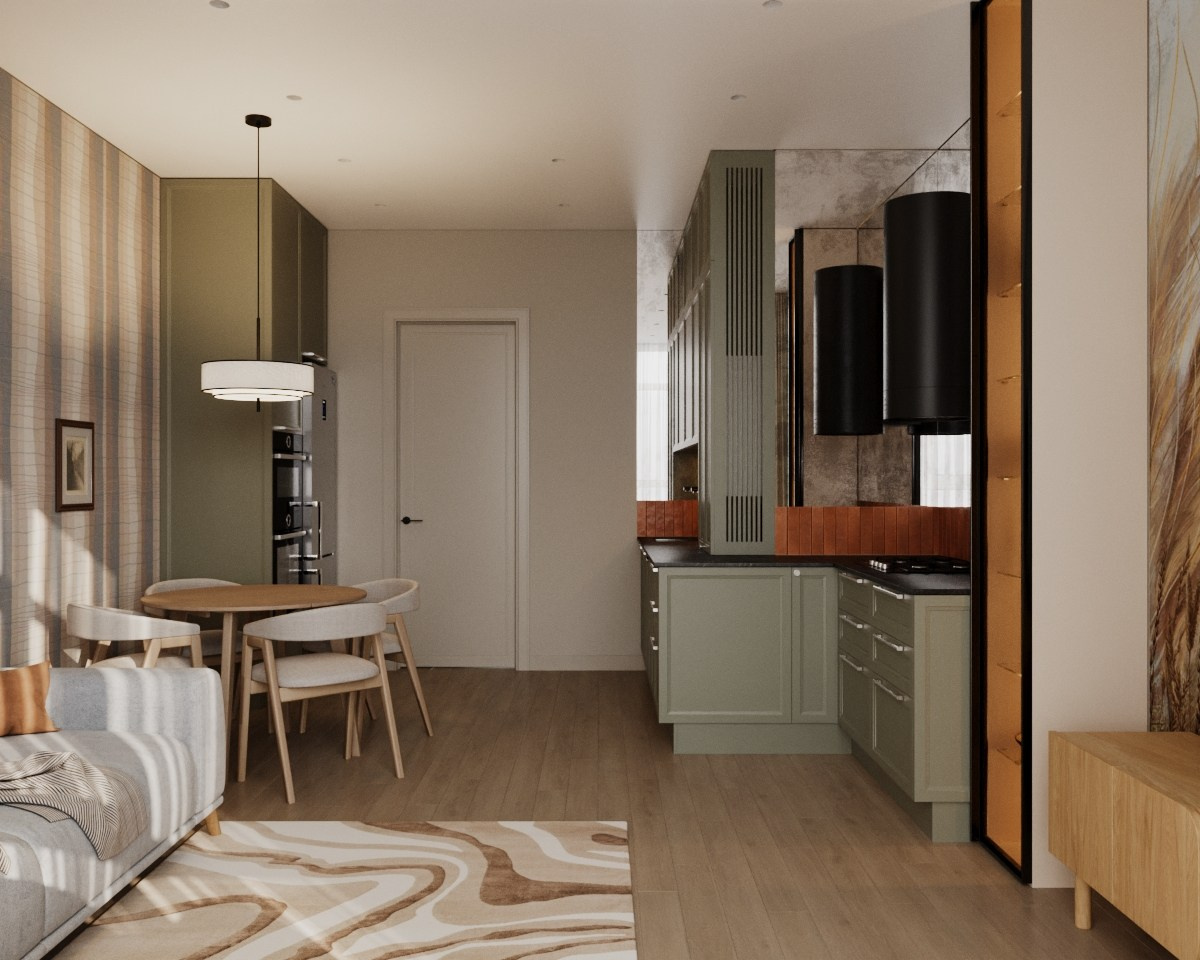 Кухня —гостиная ЖК Голландия. Визуализатор Векшина Елена