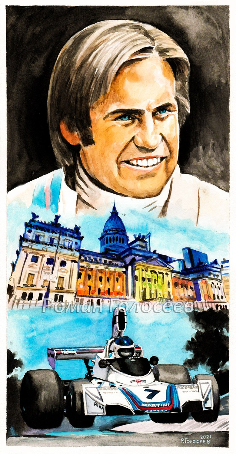 "Карлос Рейтеманн, Brabham BT44B", 30х29, бумага, акварель, 08.07.2021