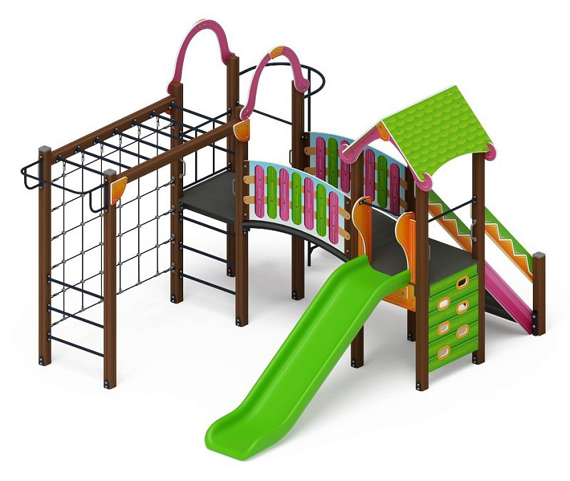 Лукоморье - ДИК 2.25.06-01 - Игровой комплекс H=1200                                                                                                                      Габариты (ШхДхВ): 4590x3680x3040                                                                                                                                                                     Зона безопасности, мм: 8090х6680                                                                                                                                                                        Скат горки: H=1200 (пластиковый скат)