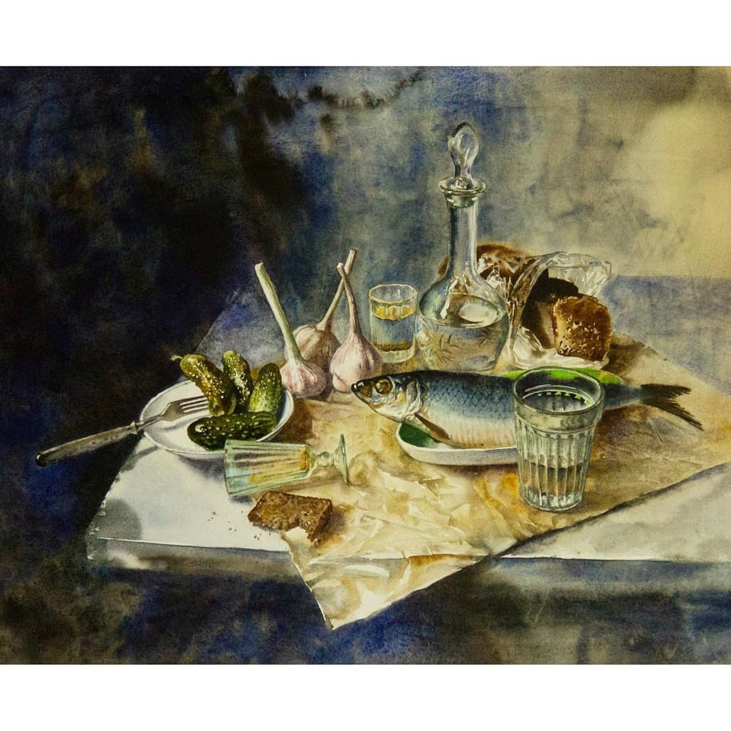 Акварель, водка, селёдка