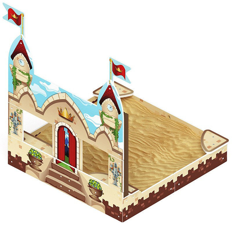 Песочница средняя с ограждением Королевство - ИО 5.15.01-01 Габариты (ШхДхВ): 1920x1790x1630 Зона безопасности, мм: 2920х2790