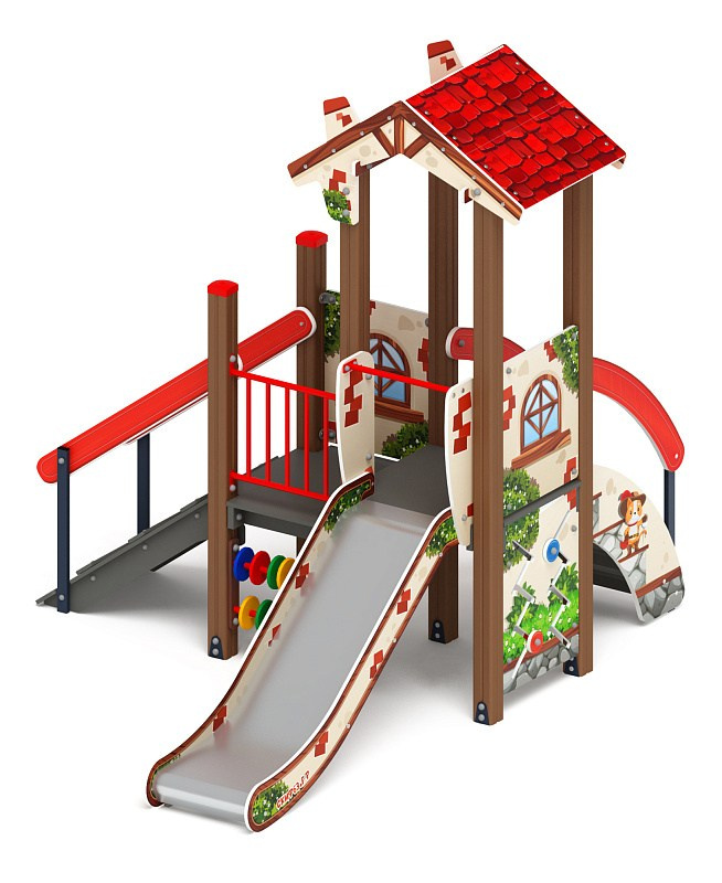 В гостях у сказки - ДИК 1.05.01-03.С - Игровой комплекс H=900                                                                                                                     Габариты (ШхДхВ): 3290x2590x2790                                                                                                                                                                        Зона безопасности, мм: 6790х5590                                                                                                                                                                           Скат горки: H=900 (металлический скат)