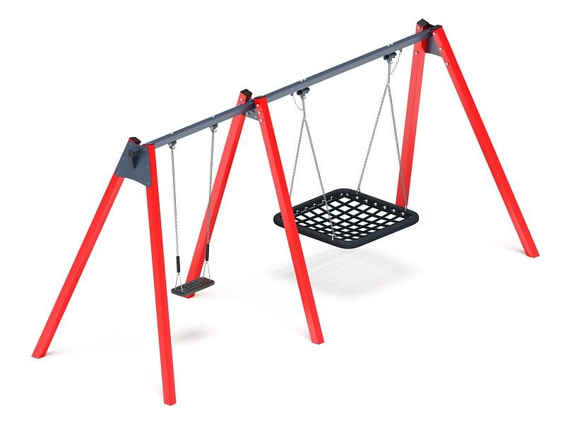 Качели М2 (красный) ИО 12.06.03.01-01 Габариты (ШхДхВ): 4840х1630х2070 Зона безопасности, мм: 4850х7000 Возрастные ограничения от 3 лет, весом не более 70 кг