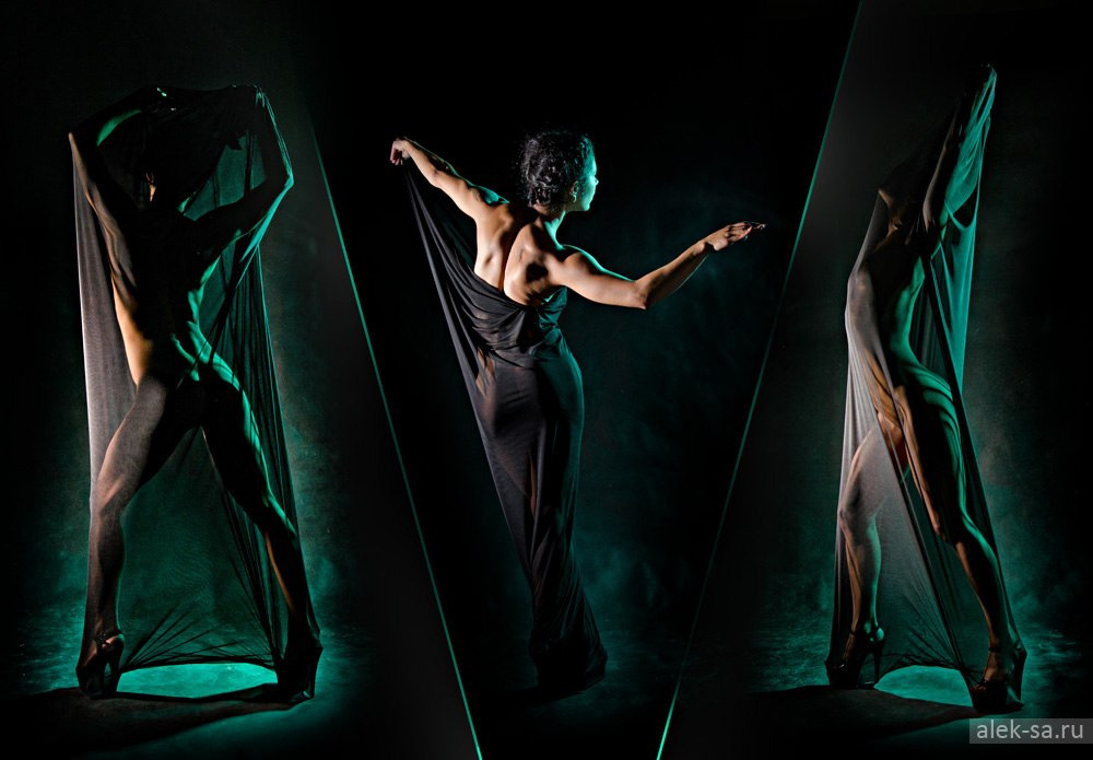 Триптих с зелёными гелями: пластика тела за сеткой — студия, Краснодар