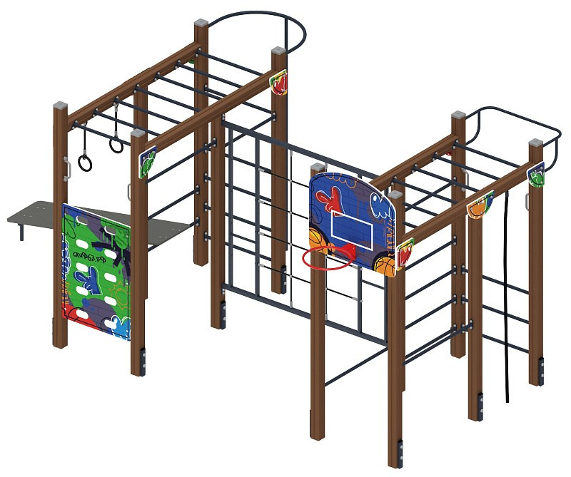 Спортивная серия (Граффити) СК 2.01.06-01 Габариты (ШхДхВ): 5720х3480х2880 Зона безопасности, мм: 8720х6480 Возрастные ограничения 5-12 лет