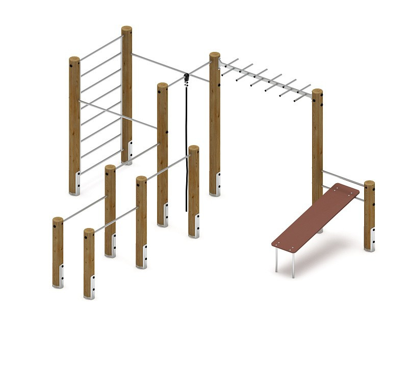 Спортивная серия (лиственница орех) СК 2.08.06-Л.И1.02 Габариты (ШхДхВ): 7980х7570 Возрастные ограничения от 5 до 12 лет