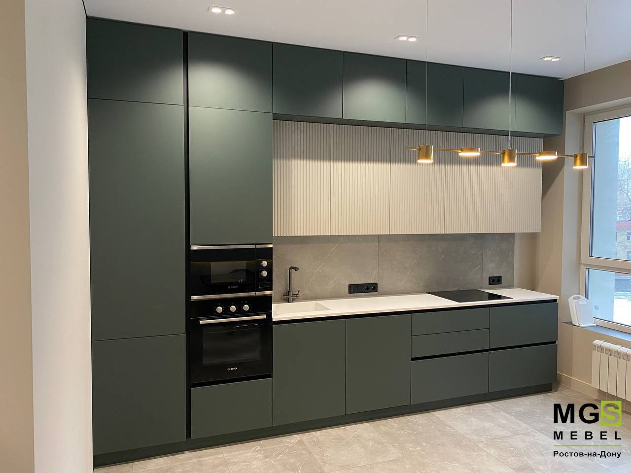 Кухня в сером цвете от производителя MGS мебель, которую можно купить в фирменном магазине в Ростове-на-Дону