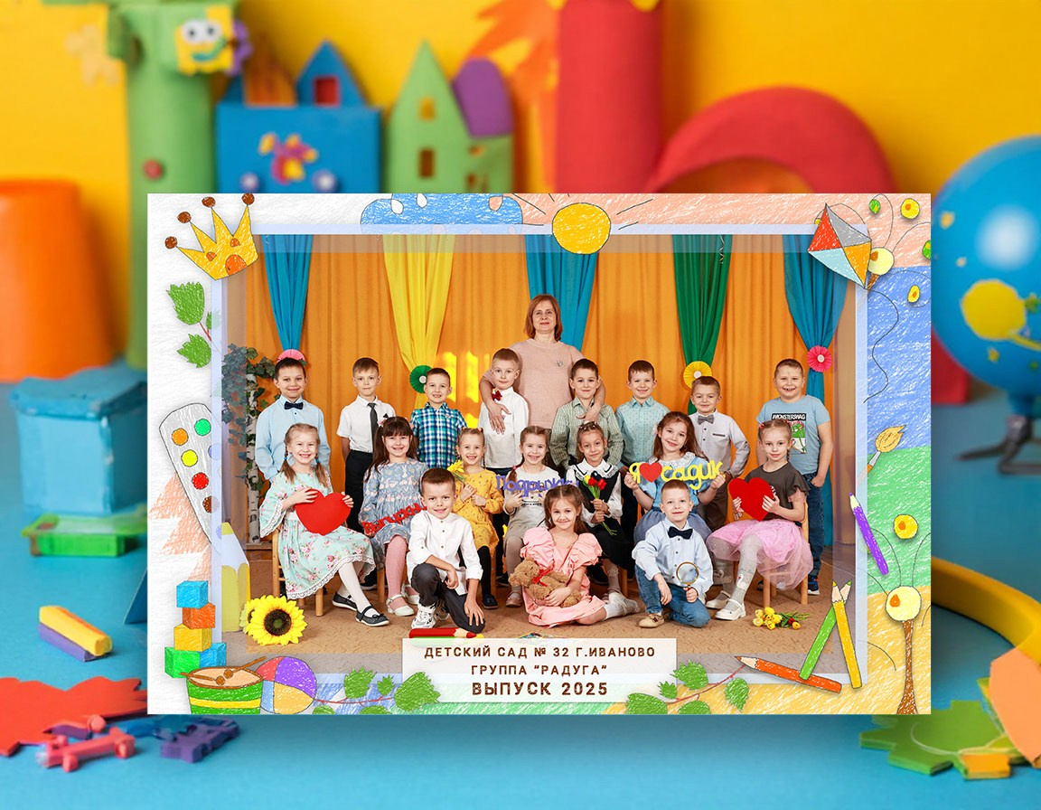 Общая фотография детей в рамке Иваново Ярославль Кострома Владимир. Выпускные альбомы в Иваново в детский сад и школу. Александр и Светлана Янкины