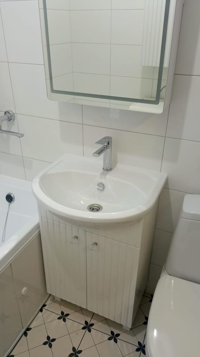 Ванная комната (ул. Карима Тинчурина д. 7). Ремонт санузла, туалета, ванной под ключ в Казани. Укладка плитки