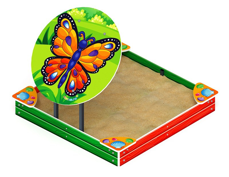 Песочница средняя с навесом Бабочка (Ракушки) - ИО 5.01.09-02 Габариты (ШхДхВ): 1920x1700x1500 Зона безопасности, мм: 2920х2700