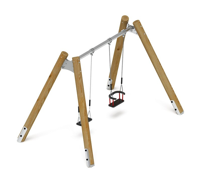 Качели (Лиственница орех) ИО 12.Р.01.03.01-Л.И2.02 Габариты (ШхДхВ): 3800х2250х2470 Зона безопасности, мм: 3800х6950 Возрастные ограничения от 3 лет, весом не более 70 кг