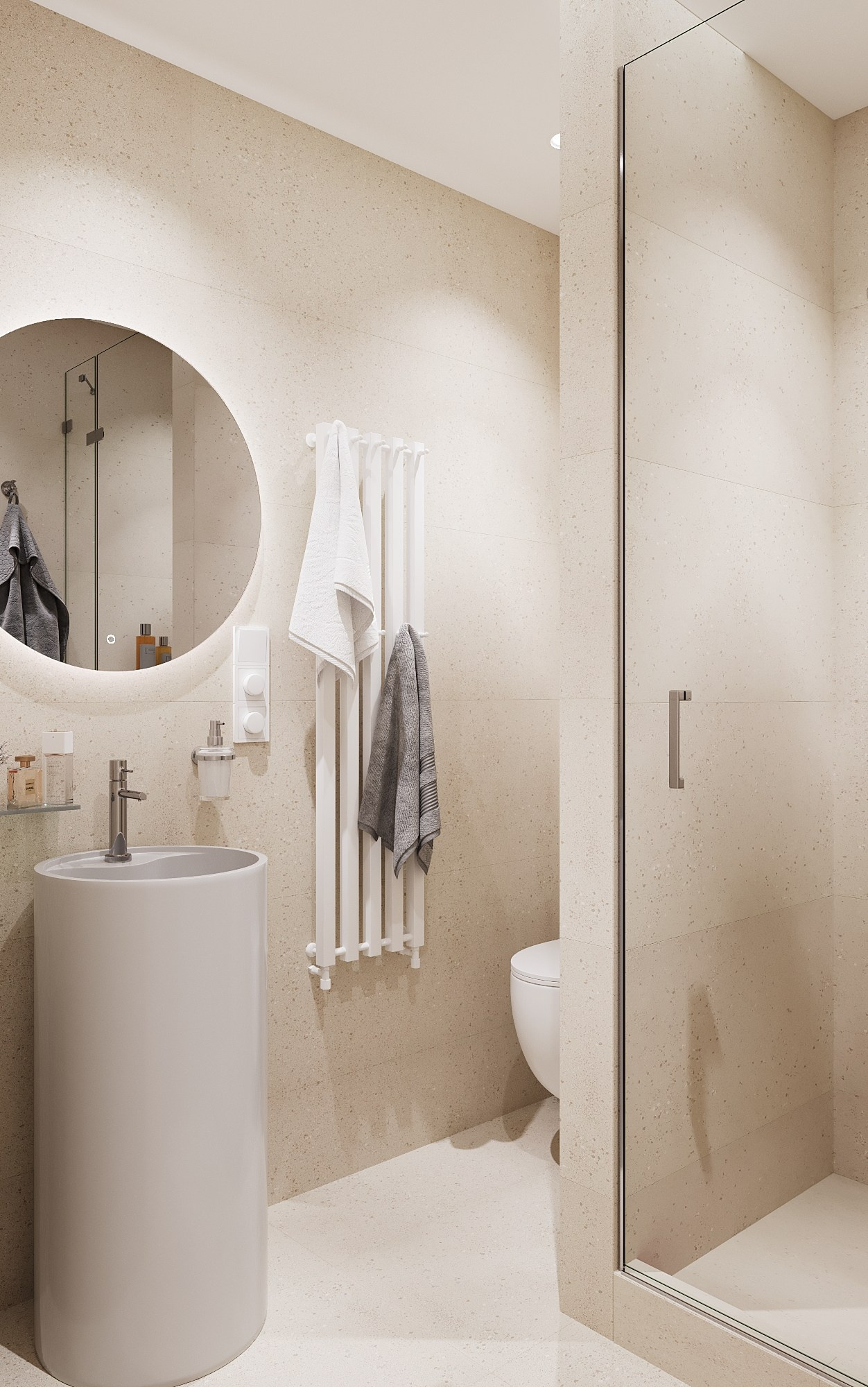 Сан.узел в бежевых оттенках. 3D Визуализация интерьеров жилых и коммерческих помещений