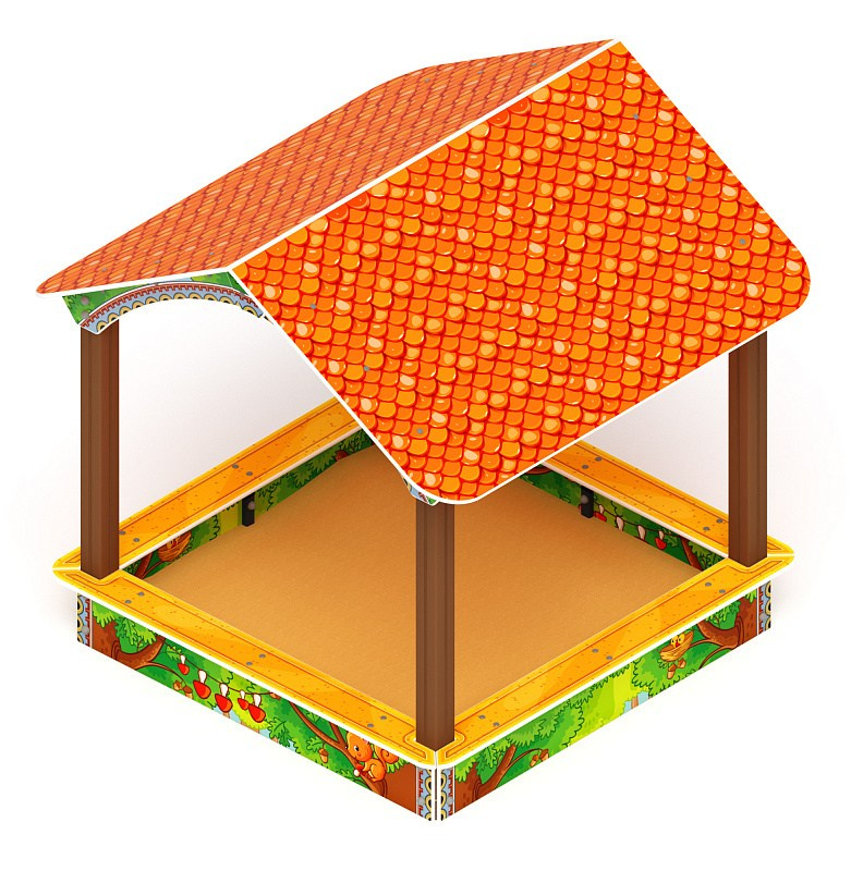 Песочный дворик с навесом Домик (Полянка) - ИО 6.01.02-03 Габариты (ШхДхВ): 2000x2050x2000 Зона безопасности, мм: 3000х3050