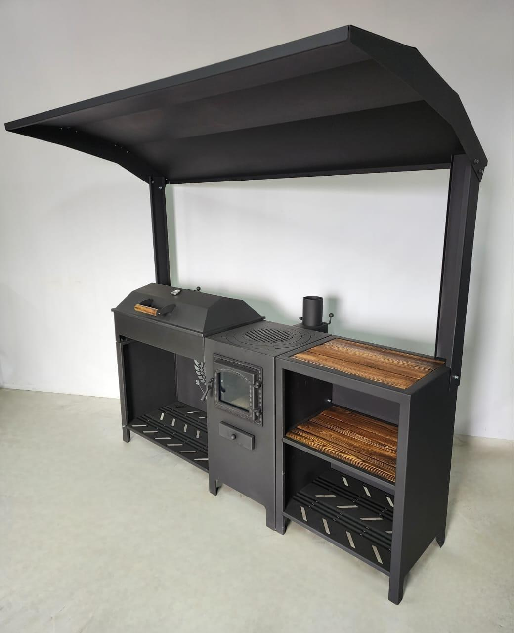 Джета с крышей, печью под казан и крышкой барбекю. Купить / заказать мангал для дома в Краснодаре от производителя «Мангал Мастер»