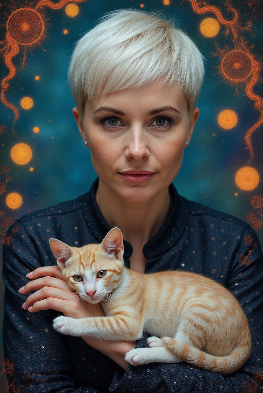 девушка с рыжем котом 