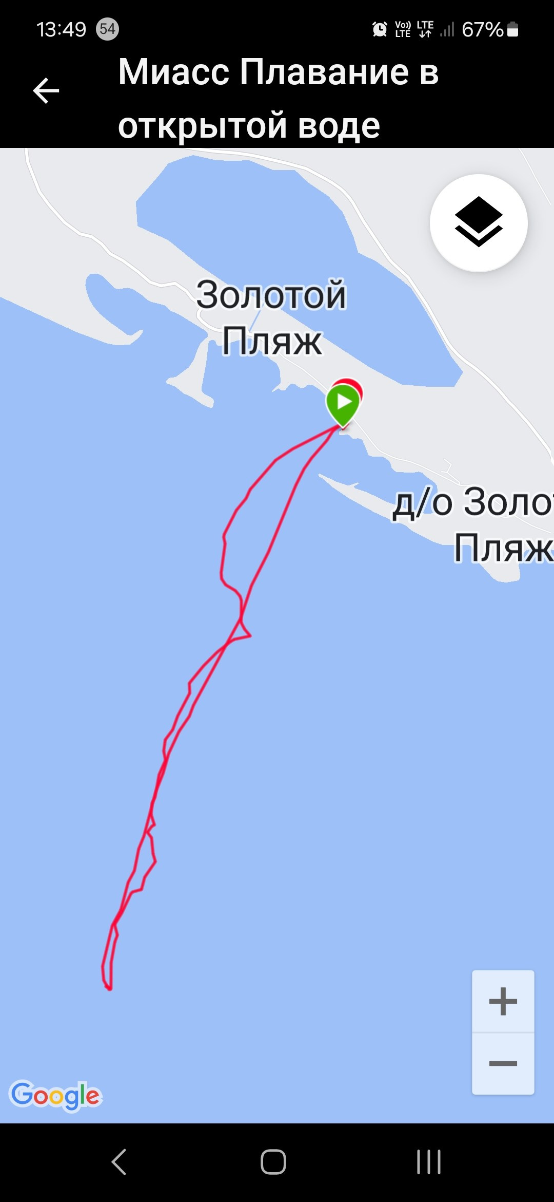 Поднимая голову буи впереди было не видно из-за набегающей волны (это если она в лицо не заливала), а над берегом повис туман. На треке обратного пути в итоге возник "парус" 