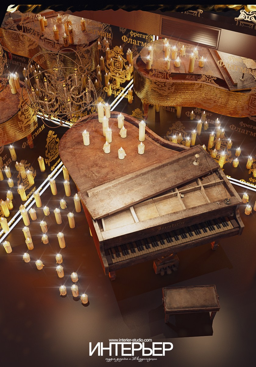 Ночной клуб на фрегате «Флагман», г. Великий Новгород. Дизайн интерьера, 3D визуализация и 3D моделирование. Создание проектов и чертежей. КМВ: Кисловодск, Пятигорск, Ессентуки и удаленно