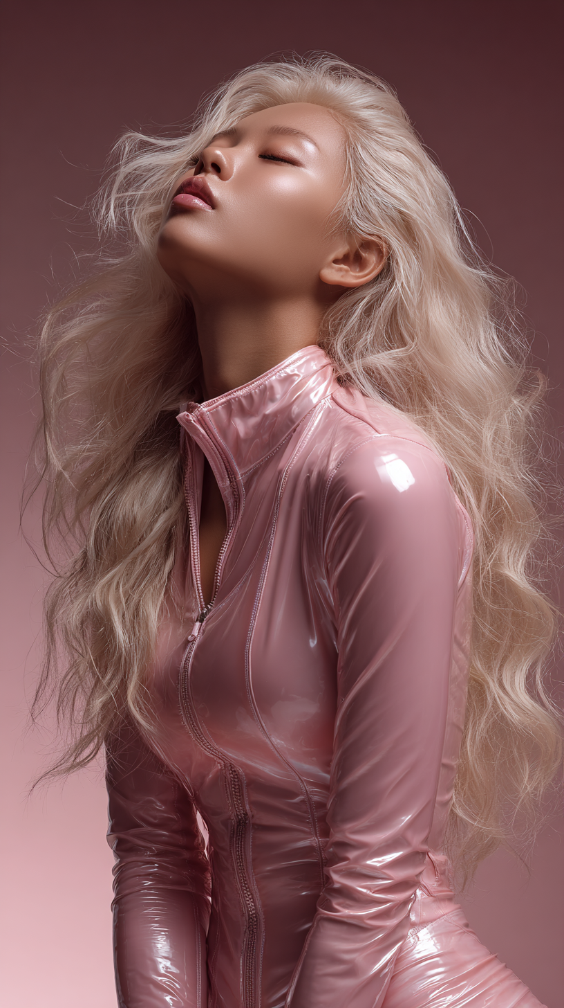 AI-крупный план лица блондинки в розовом, нейро-контент для fashion editorial Pink Mood, AI-визуал beauty крупный план розовый образ