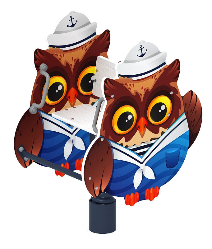 Совенок-моряк - Качалка на пружине - ИО 22.17.05-И1 Габариты (ШхДхВ): 745х560х870 Зона безопасности, мм: 2745х2560 Возрастные ограничения весом не более 70 кг