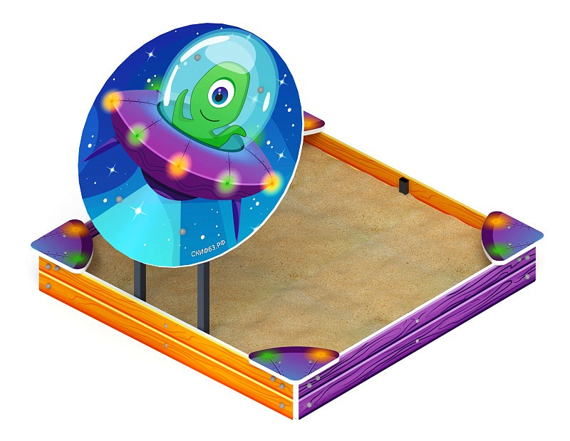 Песочница средняя с навесом Космопорт - ИО 5.14.01-02 Габариты (ШхДхВ): 1920x1700x1500 Зона безопасности, мм: 2920х2700