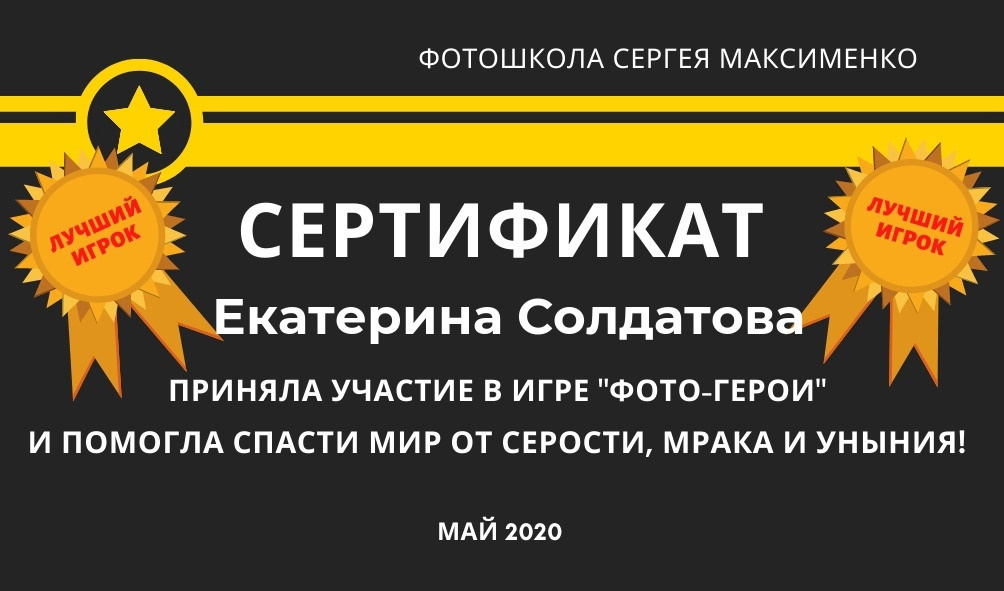 Сертификаты обучения. Семейный и детский фотограф в г. Севастополь Екатерина Солдатова