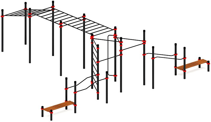 Воркаут ЛОВ 108 красный ВТ 102.25-01 Габариты (ШхДхВ):9420х7980х2600 Зона безопасности, мм:12420х10980