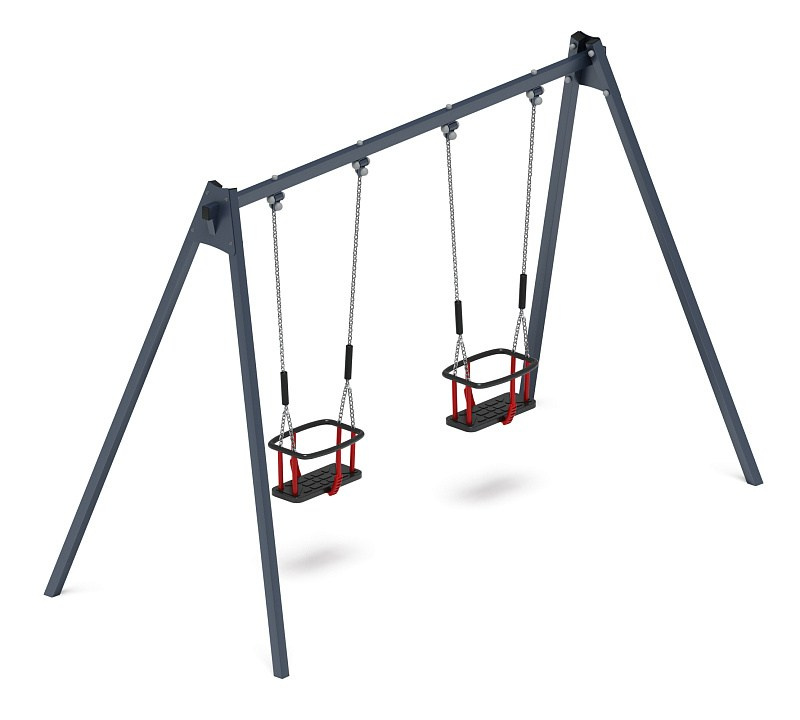 Качели двойные М2 - ИО 12.М.04.04.03-И1 Габариты (ШхДхВ): 3115х1460х2070 Зона безопасности, мм: 3200х7000 Возрастные ограничения от 3 лет, весом не более 70 кг