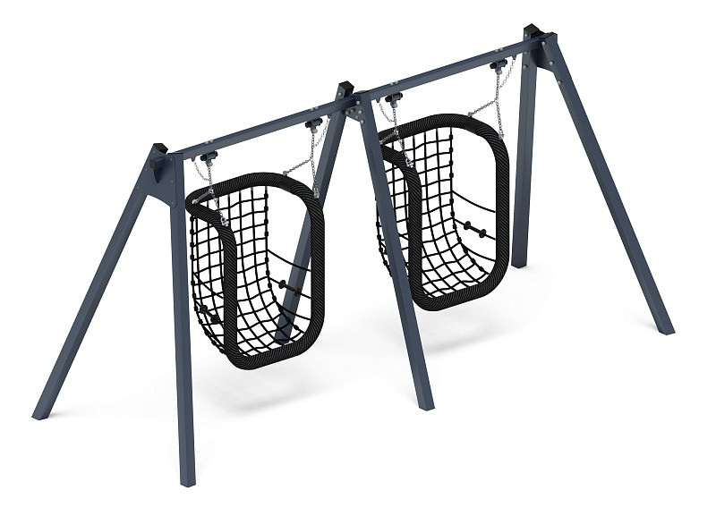 Качели М2 (графит) ИО 12.М.08.08.01 Габариты (ШхДхВ): 5230х1765х2250 Зона безопасности, мм: 5250х7000 Возрастные ограничения от 3 лет, весом не более 70 кг