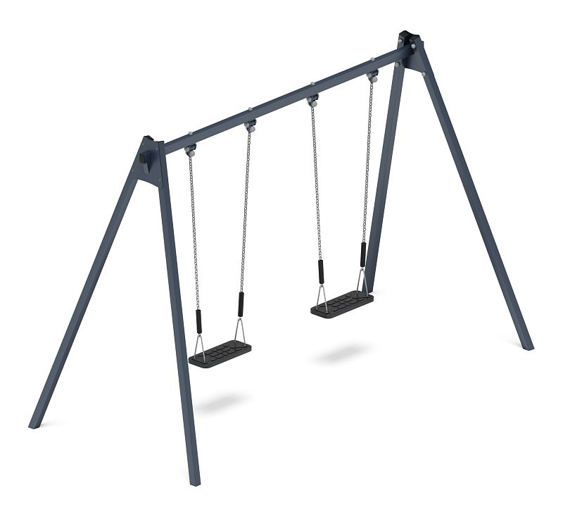 Качели двойные М2 - ИО 12.М.03.03.03 Габариты (ШхДхВ): 3115х1460х2070 Зона безопасности, мм: 3200х7000 Возрастные ограничения от 3 лет, весом не более 70 кг