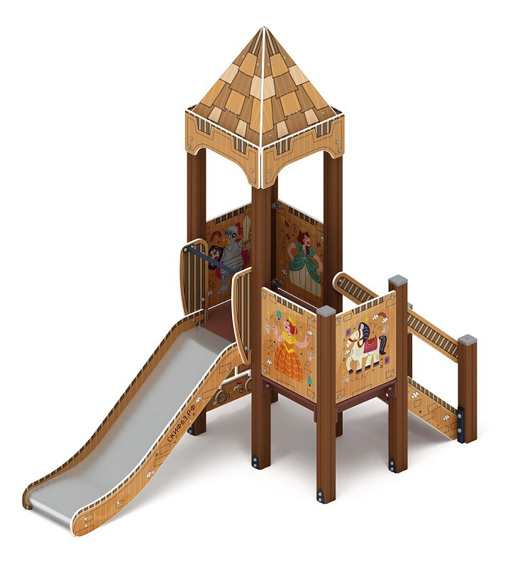 Королевство (Картонное) - ДИК 1.15.01-22 - Игровой комплекс H=900                                                                                                                 Габариты (ШхДхВ): 1480х3120х2650                                                                                                                                                                       Зона безопасности, мм: 4480х6620                                                                                                                                                                          Скат горки: H=900 (металлический скат)