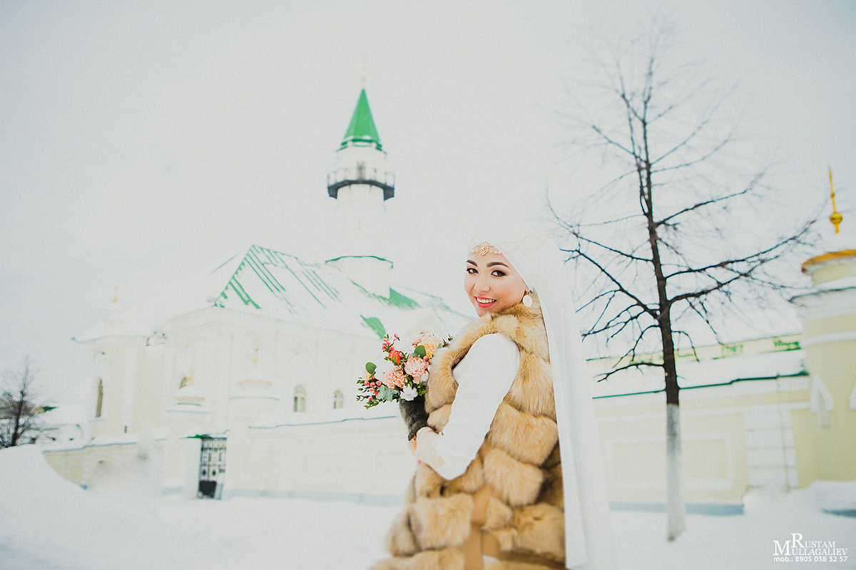 никах зимой, фотограф на никах, никах фотосессия, платок на никах, мечеть Марджани Казань, уличная фотосессия