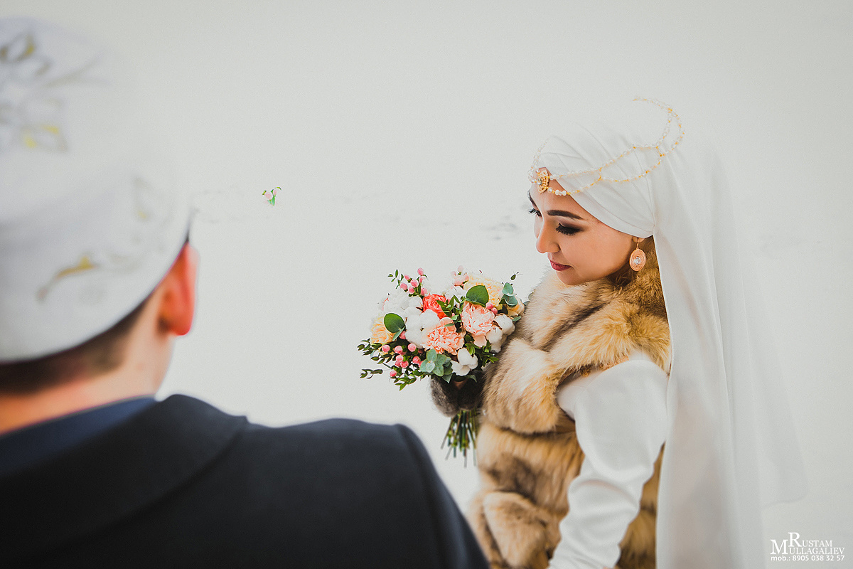 никах зимой, фотограф на никах, платок на никах, букет на никах, никах в мечети, мечеть Марджани Казань, татарская усадьба