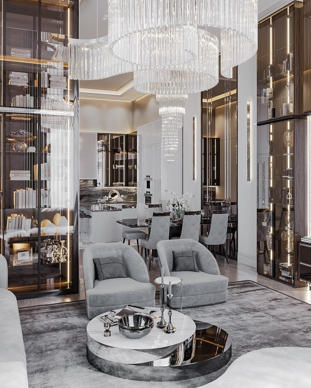 Гостиная с переходом в кухню и столовую — проект Валерии Котович, Краснодар