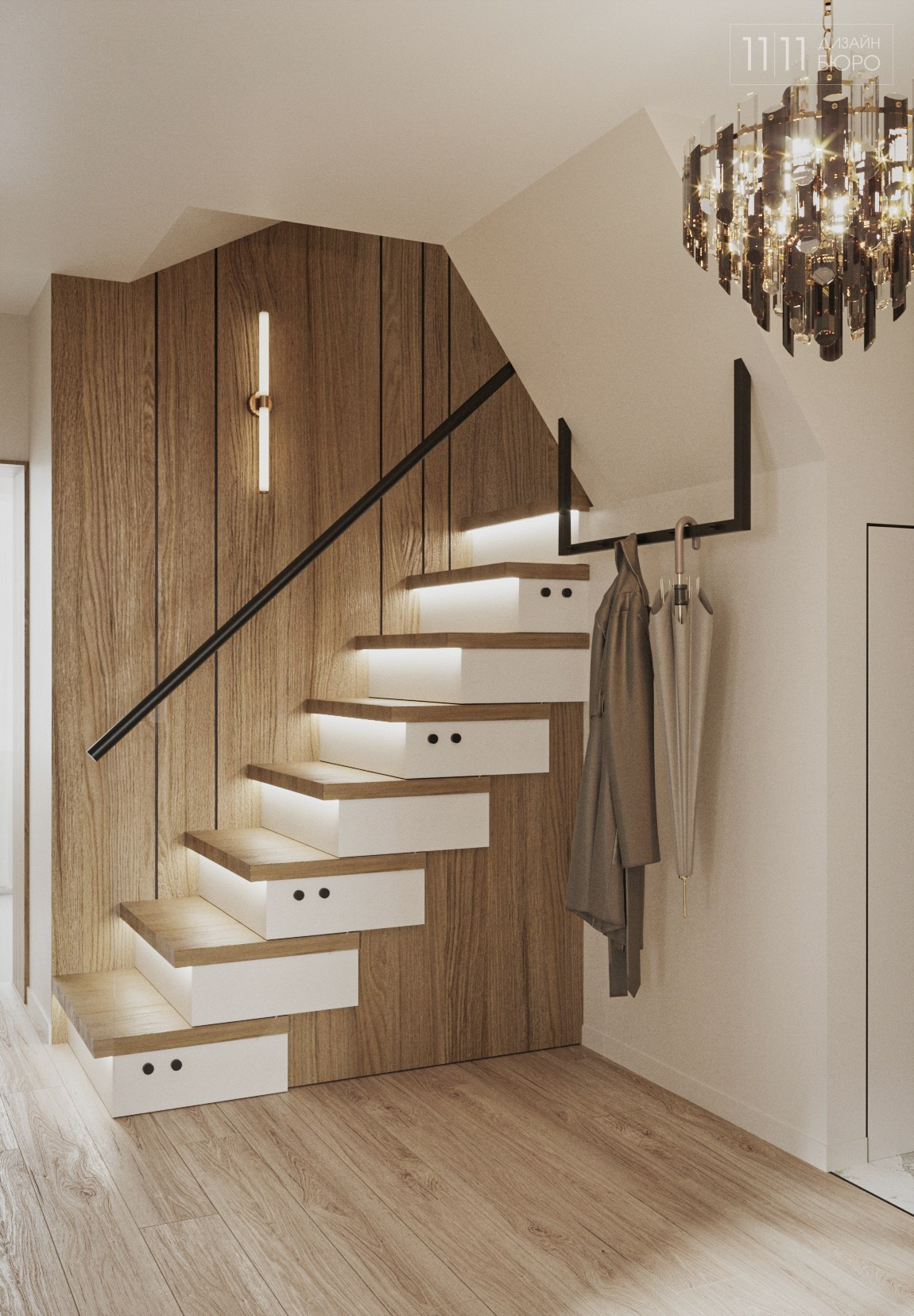 Лестница в частном доме с подсветкой