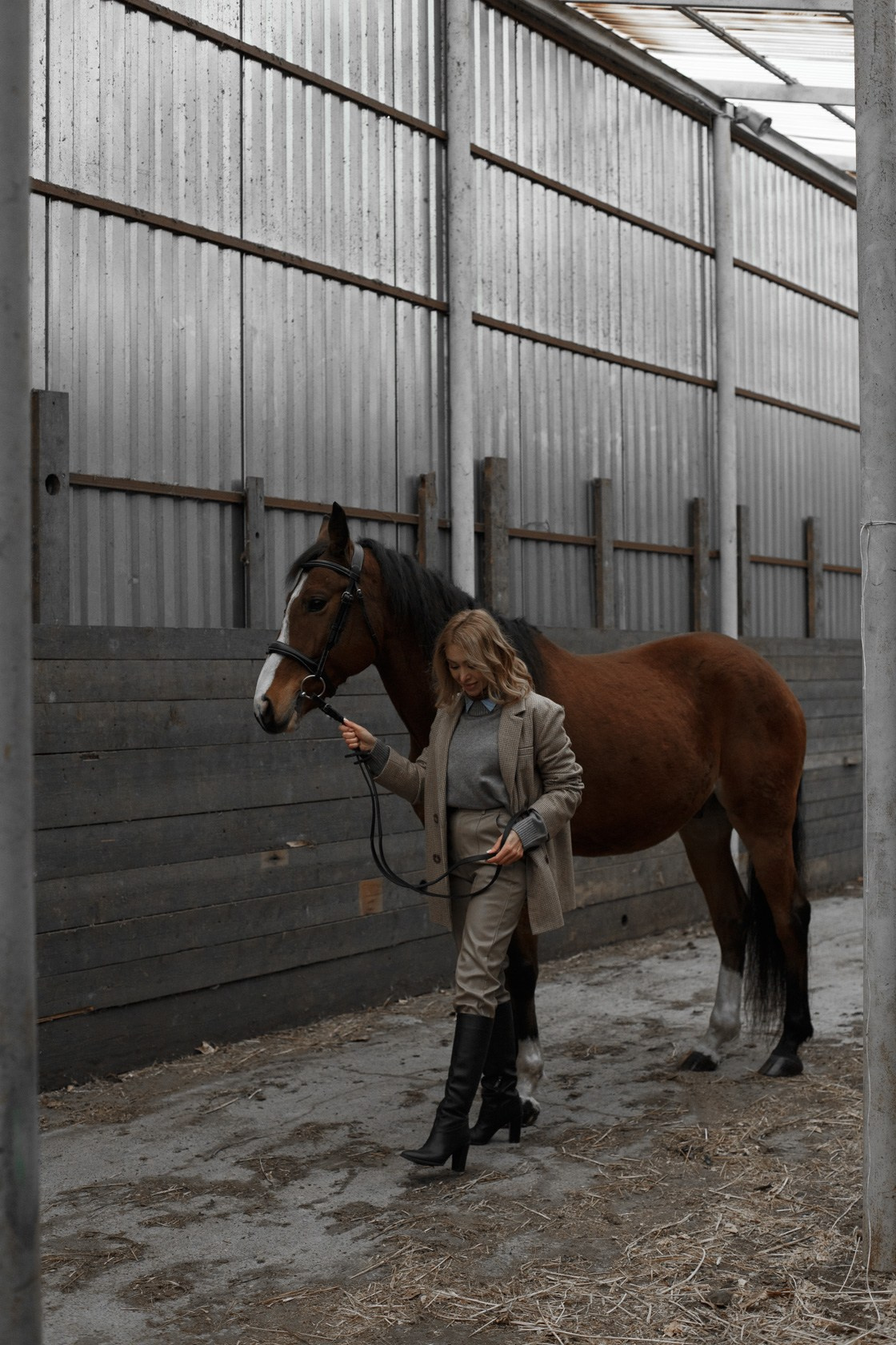 Фотограф Алеся Цайтлер,Фотосессия в конном стиле: модель в жокейском образе с красивой коричневой лошадью, портрет,женский портрет,портретный фотограф 