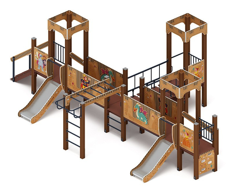 Королевство (Картонное) - ДИК 1.15.05-12 - Игровой комплекс H=750                                                                                                              Габариты (ШхДхВ): 4980х7650х2650                                                                                                                                                                       Зона безопасности, мм: 7980х10650                                                                                                                                                                          Скат горки: H=750 (металлический скат)
