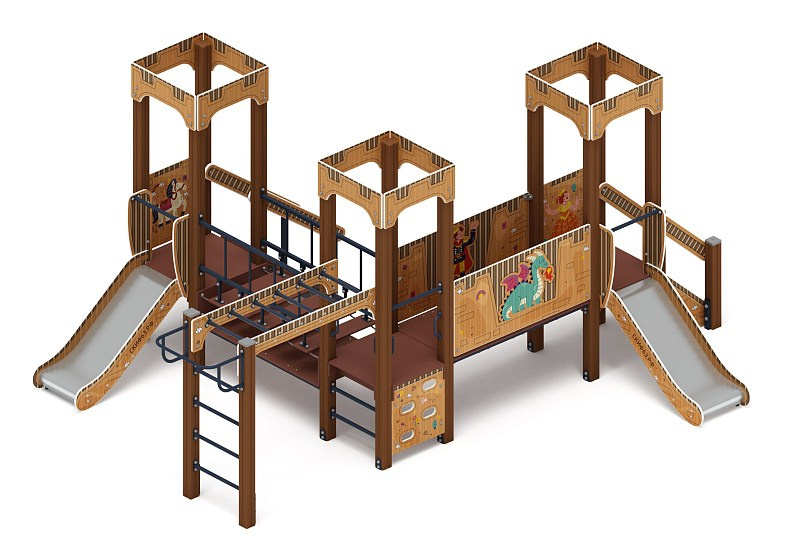 Королевство (Картонное) - ДИК 1.15.08-12 - Игровой комплекс H=750                                                                                                              Габариты (ШхДхВ): 4310х5220х2650                                                                                                                                                                       Зона безопасности, мм: 7810х8430                                                                                                                                                                          Скат горки: H=750 (металлический скат)