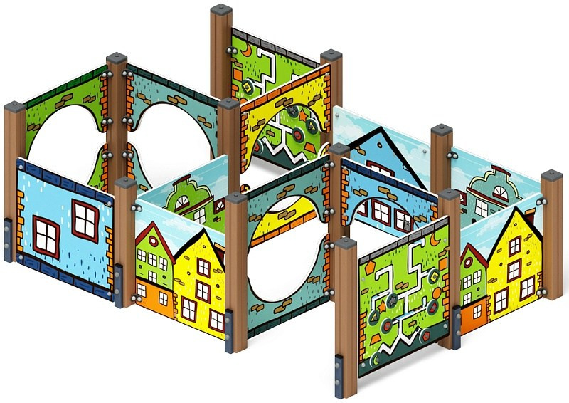 Лабиринт Кубик 3 (город) МФ 20.01.03-01 Габариты (ШхДхВ): 2840х1940х1000 Зона безопасности, мм: 4840х3940