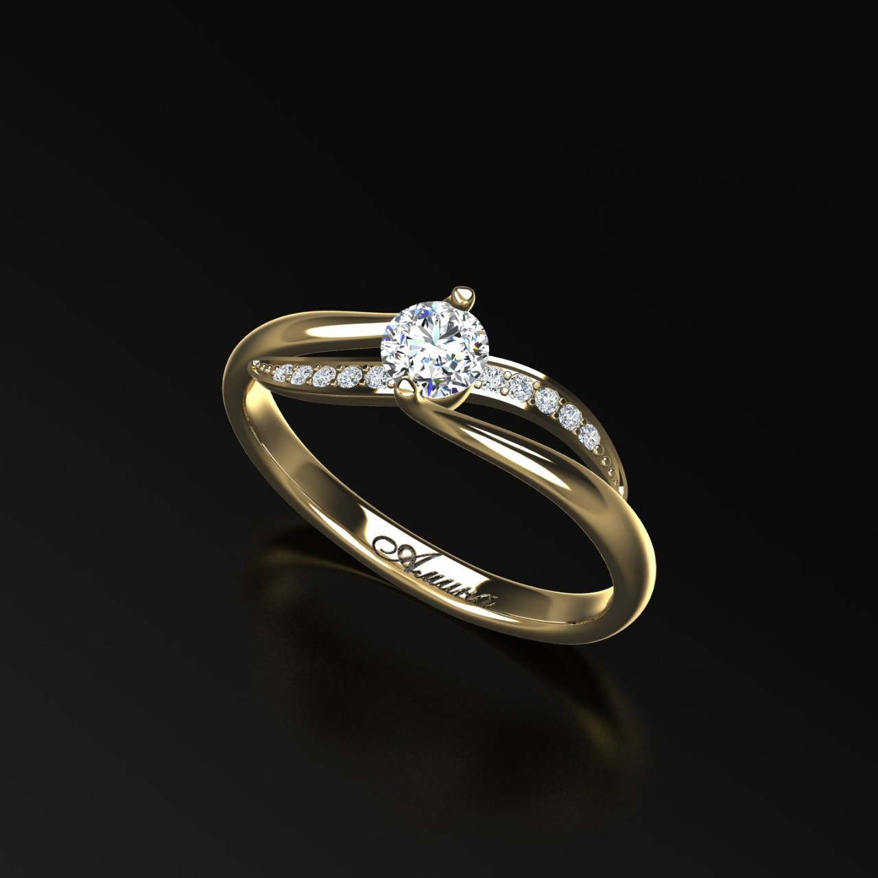 Помолвочное кольцо из белого золота с бриллиантами. Гравировка имени. 