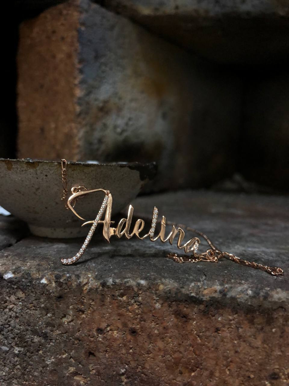 Именная подвеска "Adelina" из серебра 925 пробы, золочение.