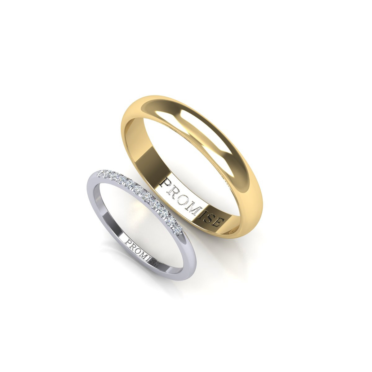 Обручальные кольца "PROMISE" из белого и красного золота. Гравировка. Бриллианты. 