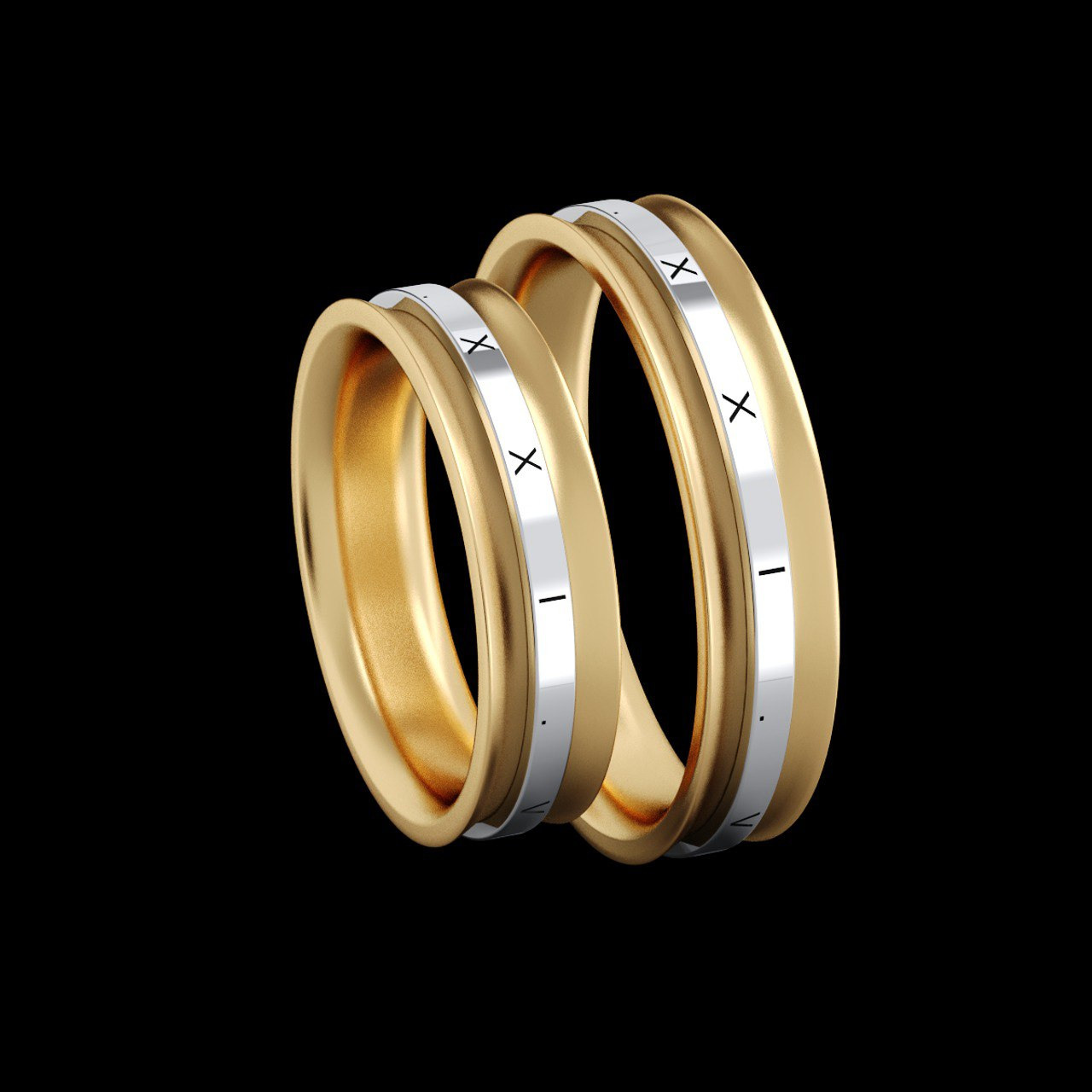 Обручальные кольца из красного и белого золота. Гравировка. Вращающийся центр. 